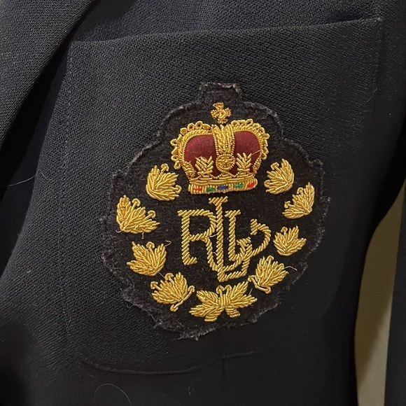 Vintage Lauren Ralph Lauren Crown Crest Sailor Wool Blazer Navy Blue & Gold 4P - Picture 4 of 14